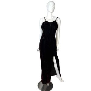 Vintage dark burgundy black‎ velvet maxi dresss slit spaghetti straps 13